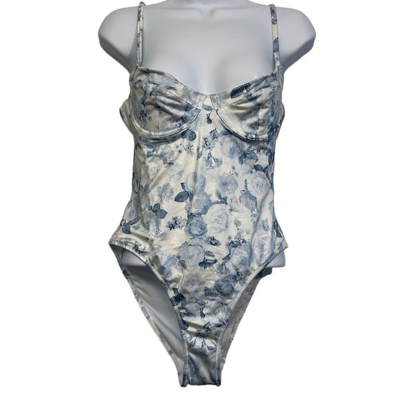 Women's Victoria's Secret Swim Wicked Push Up Blue & White Floral Swimsuit MED - Picture 2 of 10